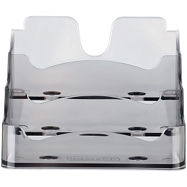 Подставка для визиток настольная СТАММ 70*102мм, 3 отделения, тонированная серая фото Подставка для визиток настольная СТАММ 70*102мм, 3 отделения, тонированная серая