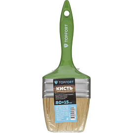 Кисть малярная плоская TOPFORT из смешанной щетины 80x15 мм зеленая
