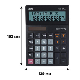 Калькулятор настольный Deli EM126 12 разрядный черный 182x129x44 двухстрочный