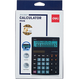 Калькулятор настольный Deli EM126 12 разрядный черный 182x129x44 двухстрочный