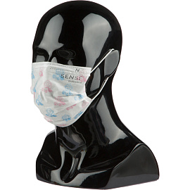 Маска медицинская одноразовая Sense Мишки детская трехслойная белая (50 штук в упаковке)