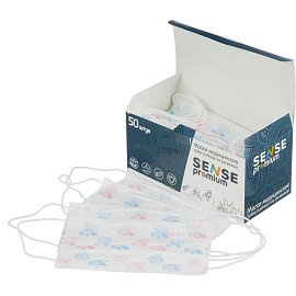 Маска медицинская одноразовая Sense Мишки детская трехслойная белая (50 штук в упаковке)
