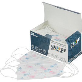 Маска медицинская одноразовая Sense Феи детская трехслойная белая (50 штук в упаковке)