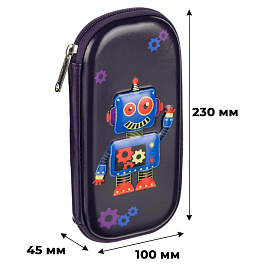 Пенал односекционный Комус Класс (№1 School) 3D Robot фиолетовый