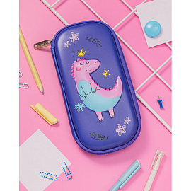 Пенал односекционный Комус Класс (№1 School) 3D Dino princess фиолетовый