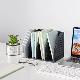 Лоток вертикальный для бумаг 200 мм Deli Drey пластиковый темно-серый 3 отделения