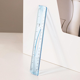 Линейка Deli 20 см пластиковая голубая прозрачная