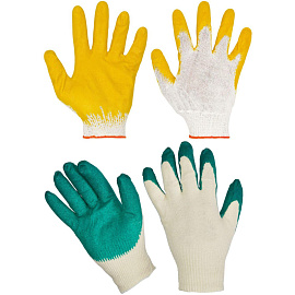 Перчатки рабочие защитные хлопковые с латексным покрытием (13 класс, универсальный размер, 300 пар в упаковке)