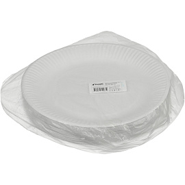 Тарелка одноразовая бумажная Комус Эконом 230 мм белая 50 штук в упаковке