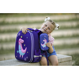 Ранец Комус Класс (№1 School) 3D Dino princess фиолетовый с двумя отделениями фото Ранец Комус Класс (№1 School) 3D Dino princess фиолетовый с двумя отделениями
