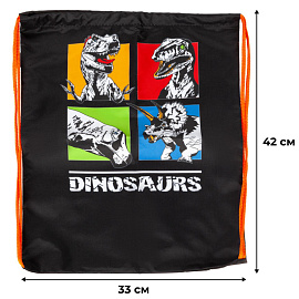 Мешок для сменной обуви Комус Класс (№1 School) Dinosaurs 330x420 мм черный с 1 отделением фото Мешок для сменной обуви Комус Класс (№1 School) Dinosaurs 330x420 мм черный с 1 отделением