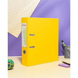 Папка-регистратор Комус Экономи 75 мм жёлтая бумвинил/бумага с защитным уголком