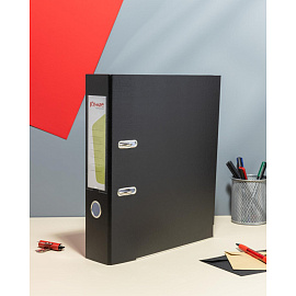 Папка-регистратор Комус Экономи 75 мм чёрная бумвинил/бумага с защитным уголком