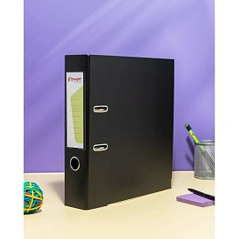 Папка-регистратор Комус Стандарт 75 мм чёрная бумвинил с защитным уголком