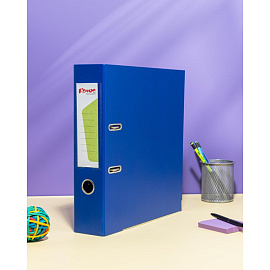 Папка-регистратор Комус Стандарт 75 мм синяя бумвинил с защитным уголком