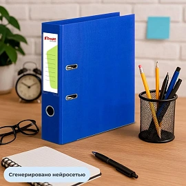 Папка-регистратор Комус Стандарт 75 мм синяя бумвинил с защитным уголком