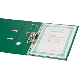 Папка-регистратор Комус Стандарт 75 мм зелёная бумвинил с защитным уголком