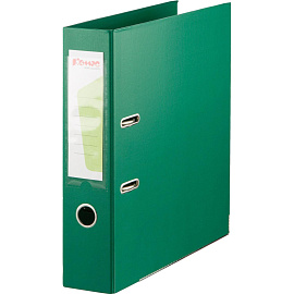 Папка-регистратор Комус Стандарт 75 мм зелёная бумвинил с защитным уголком