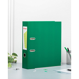 Папка-регистратор Комус Стандарт 75 мм зелёная бумвинил с защитным уголком