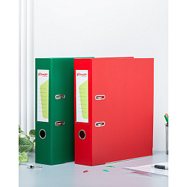 Папка-регистратор Комус Стандарт 75 мм зелёная бумвинил с защитным уголком