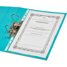 Папка-регистратор Комус Стандарт 75 мм бирюзовая бумвинил с защитным уголком