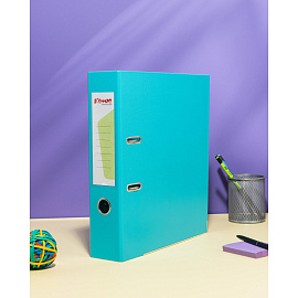 Папка-регистратор Комус Стандарт 75 мм бирюзовая бумвинил с защитным уголком