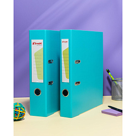 Папка-регистратор Комус Стандарт 75 мм бирюзовая бумвинил с защитным уголком