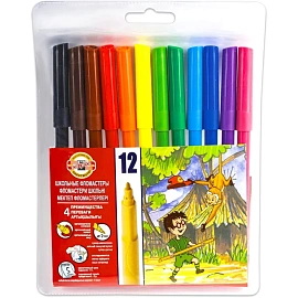 Фломастеры Koh-i-Noor Zoo 12 цветов с вентилируемыми колпачками смываемые