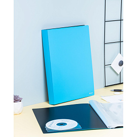 Папка файловая на 40 файлов Комус A4 20 мм голубая с внутренним карманом (толщина обложки 0.8 мм)