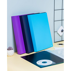 Папка файловая на 40 файлов Комус A4 20 мм голубая с внутренним карманом (толщина обложки 0.8 мм)