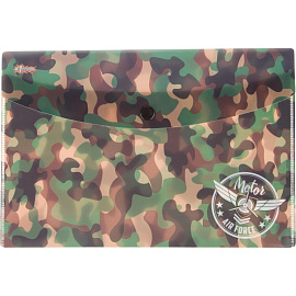 Папка-конверт на кнопке №1 School Military А5 зеленая 180 мкм (2 штуки в упаковке)