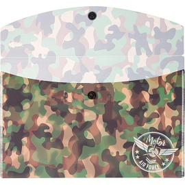 Папка-конверт на кнопке №1 School Military А5 зеленая 180 мкм (2 штуки в упаковке)