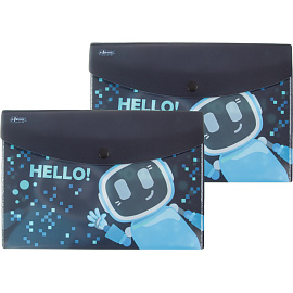 Папка-конверт на кнопке №1 School Robot Hello А5 180 мкм (2 штуки в упаковке)