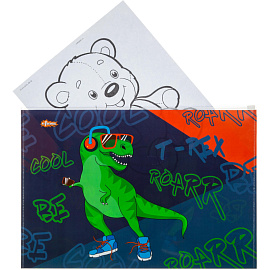 Папка-конверт на zip-молнии №1 School Динозавр А4+ 200 мкм