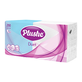 Салфетки бумажные Plushe Duet 1-слойные 24х24 см (250 листов в пачке)