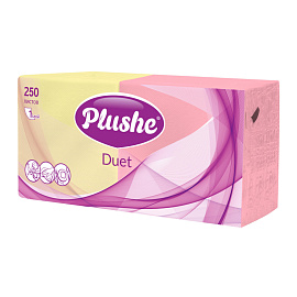 Салфетки бумажные Plushe Duet 1-слойные 24х24 см (250 листов в пачке)