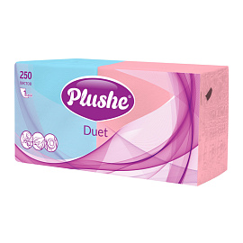 Салфетки бумажные Plushe Duet 1-слойные 24х24 см (250 листов в пачке)
