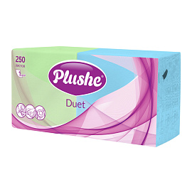 Салфетки бумажные Plushe Duet 1-слойные 24х24 см (250 листов в пачке)