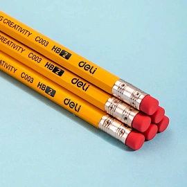 Карандаш чернографитный HB с ластиком Deli Scribe заточенный шестигранный