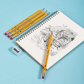 Карандаш чернографитный HB с ластиком Deli Scribe заточенный шестигранный