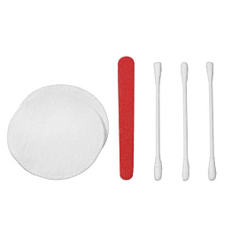 Набор косметический пакет (ватные диски - 2 штуки, ватные палочки - 3 штуки, пилка, 300 штук в упаковке)