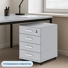 Тумба подкатная Easy One с замком (серый, 404х454х609 мм, 4 ящика)