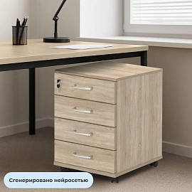 Тумба подкатная Комус Мебель Easy to lead Easy One с замком (дуб сонома, 404х454х609 мм, 4 ящика)