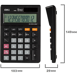 Калькулятор настольный Deli Touch EM01320 12-разрядный черный 149х103x29 мм