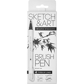 Ручка-кисть для каллиграфии Sketch&Art чёрная (толщина линии 0.6-1 мм, 4 штуки) фото Ручка-кисть для каллиграфии Sketch&Art чёрная (толщина линии 0.6-1 мм, 4 штуки)