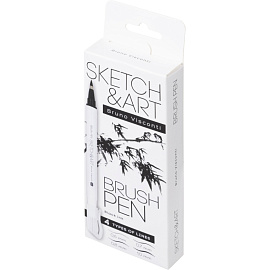 Ручка-кисть для каллиграфии Sketch&Art чёрная (толщина линии 0.6-1 мм, 4 штуки) фото Ручка-кисть для каллиграфии Sketch&Art чёрная (толщина линии 0.6-1 мм, 4 штуки)