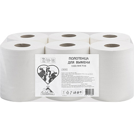 Бумага протирочная в рулоне для вымени 1000 листов 18x20 см белая 2-слойная (6 штук в упаковке)