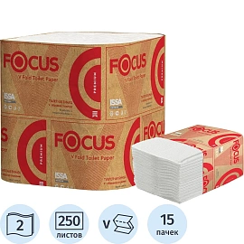 Бумага туалетная листовая Focus Premium T3 2-слойная белая 15 пачек по 250 листов (5083735)