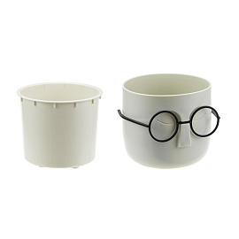 Кашпо М-пластика Стив 0.85 л с внутренней вставкой 0.65 л белый ротанг (10.5x11.5 см)