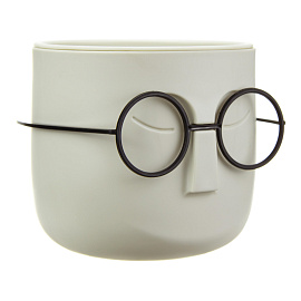 Кашпо М-пластика Стив 0.85 л с внутренней вставкой 0.65 л белый ротанг (10.5x11.5 см)